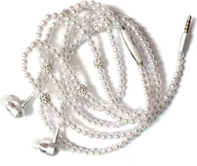 Produktbild von Schmuck Perlenkette Stereo-Ohrhörer mit Mikrofon 3,5 mm In-Ear-Kopfhörer kabelgebundene Headset-Ohrhörer für Telefonmädchen，Weiß