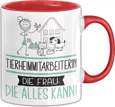 Produktbild von Tierheimmitarbeiterin Geschenk Tasse Becher Die Frau Die Allen Kann Geschenkidee für eine Tierheimmitarbeiterin Lustig (Rot)