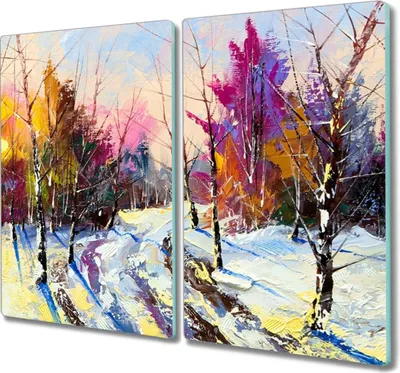 Produktbild von Coloray Hackbrett Kochplattenabdeckung Herdabdeckplatte 2x30x52 cm Schneidebrett Küchenbrett - Winter Schnee Wald Natur