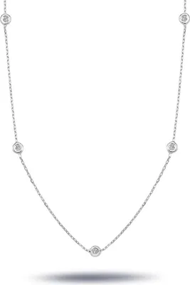 Produktbild von Einzeln 9 Diamanten (Brillant-Schliff) Halskette Kollier 14 Karat Weißgold