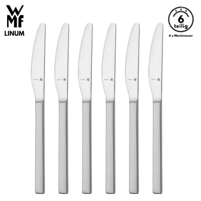 Produktbild von WMF Linum Menümesser , 6-teilig, Cromargan® Edelstahl, geschmiedete Klinge, spülmaschinenfest, Tafelmesser, Messerset, Messer, Besteck set