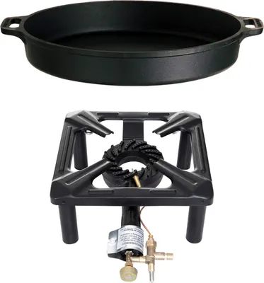 Produktbild von Paella World Hockerkocher-Set groß ca. 40 x 40 x 14-18 cm mit ZS inkl. Gusseisenpfanne Ø 40 cm