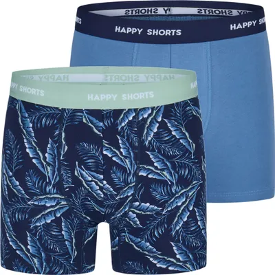 Produktbild von Happy Shorts Herren Retro Boxer 2-Pack Jersey - palm print - blue grey - Größe L