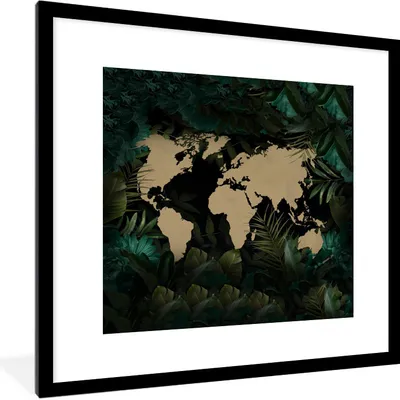 Produktbild von MuchoWow® MuchoWow® Gerahmtes Poster Weltkarte - Braun - Blumen 40x40 cm - Poster mit zchwarzem Bilderrahmen - Poster - Plakat im Rahmen