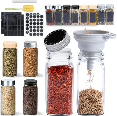 Produktbild von XINZI Gewürzgläser Eckig Set 12er Gewürzbehälter mit Etiketten Spice Jars Gewürzdosen Glas 120ML Gewürze Aufbewahrung Luftdichte mit Streueinsatz, Trichter