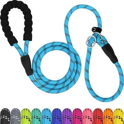 Obrázok produktu pre Reflexné vodítko pre psov - Stredne veľké psy - 10 mm x 185 cm - Modré vodítko pre psov