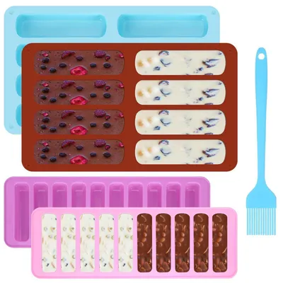 Image de Ensemble de 4 moules en silicone pour muffins, antiadhésifs, avec 8/10 cavités et un pinceau de pâtisserie