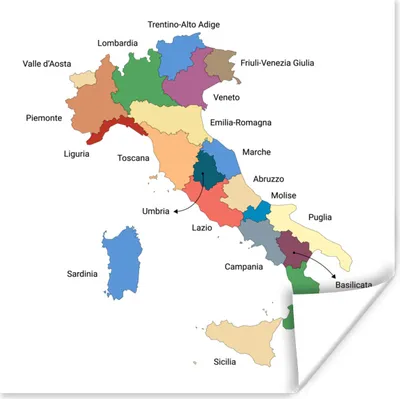 Produktbild von MuchoWow® Poster Karte von Italien - Region 75x75 cm - Wand Dekoration