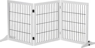 Image de PawHut barrière pour chiens Barrière de sécurité pour chiens avec pieds de support Barrière d'escalier Barrière pour chiens Barrière de porte pour cheminée et poêle, en pin blanc 185 x 36 x 71 cm