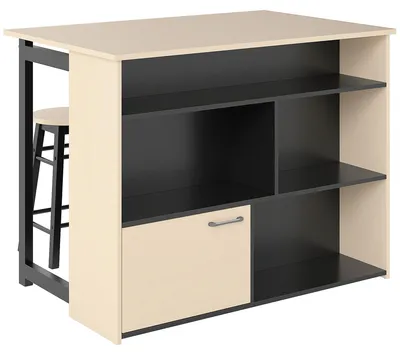 Produktbild von 3-tlg. Barset, Bartisch mit klappbarer Tischplatte, 2 Barhocker, 6 Staufächer, schwarz+Eiche, 116 x 70 x 89,5 cm
