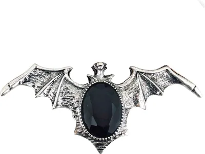 Image de Bague chauve-souris avec pierre noire | argent - vampire sorcière diable