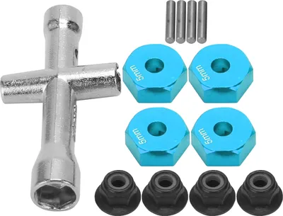 Image de Roue de 12 mm, adaptateur hexagonal de 5 mm d'épaisseur, clé en croix, jeu d'écrous antidérapants M4 pour voiture RC 1/10 (bleu)