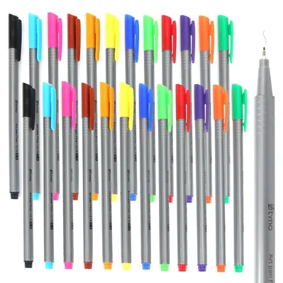 Immagine prodotto di Set di pennarelli a punta fine, 24 colori, punta metallica da 0,3 mm, design ergonomico a tre lati, inchiostro a base d'acqua, confezione da 24 pezzi, multicolore