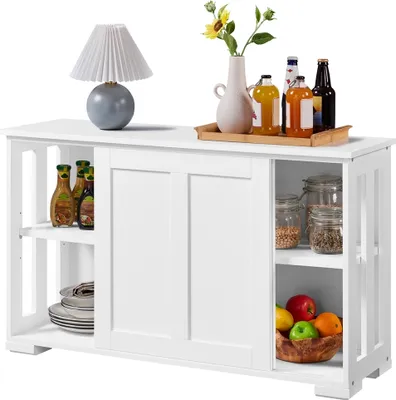 Produktbild von Yaheetech Kommode Küchenschrank Beistellschrank Aufbewahrungsschrank mit Stauraum und Schiebetüren Konsolentisch Sideboard aus Holz Küchekommode freistehender Küchenmöbel Weiß