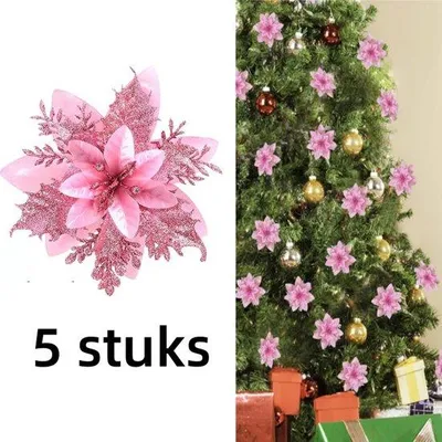 Immagine prodotto di 5 fiori artificiali per decorazioni natalizie - rosa - ghirlande per l'albero