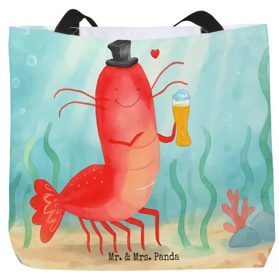 Produktbild von Mr. & Mrs. Panda Tote Bag Hummer Weizen Design - Weiß - Geschenk, Beutel, Urlaub, Tasche, Gasthaus, Strandtasche, Bier, Reisetasche, Wirtschaft, Garnelen, Tragetasche