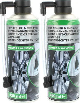 Produktbild von com-four® 2x Reifen Pannenspray je 450 ml - Autoreifen Pannenset auch für Motorradreifen - Reifenreparaturset - Reifendicht-Spray für Auto und Motorrad