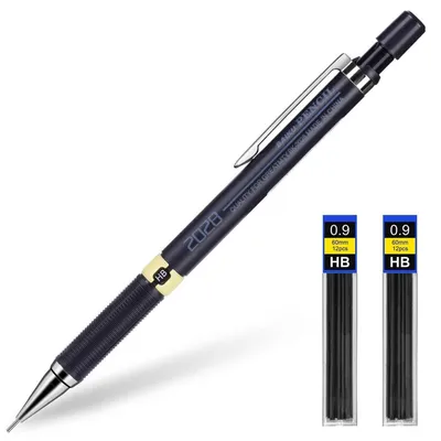 Immagine prodotto di Set di matite a grafite da 0,9 mm con 24 mine HB, penna meccanica in metallo, ideale per studenti e ufficio