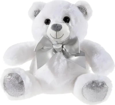 Obrázok produktu pre Plyšová hračka medveď biely s mašľou, plyšový medveď, 25 cm