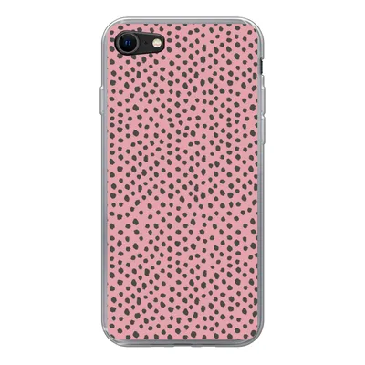 Produktbild von MuchoWow® Handyhülle Schutzhülle Hülle für iPhone SE 2020 Polka dots - Rosa - Schwarz Silikon Softcase Handy Hülle - Kartenbesitzer