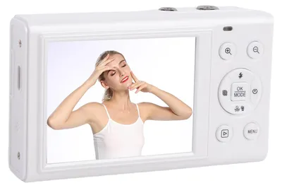 Image de Appareil photo numérique 5K à double écran, zoom 18x, 80 MP, Wi-Fi, mode vlog et photo, autofocus, avec carte mémoire de 32 Go, blanc