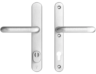 Produktbild von AXA Sicherheits Türbeschläge set - Oval Plus Smal - Türklinken mit Langschild - PC92 mit Kernziehschutz - Kruk U - Aluminium