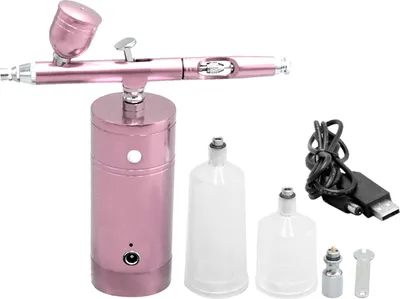 Produktbild von Airbrush-Set, Airbrush-Pistolen-Set, Spritzpistolen-Set mit 0,3-mm-Düsen, Pink für Nägel, Tattoos, Nailart, Torten, Make-up, Modellbau und andere Bastelarbeiten