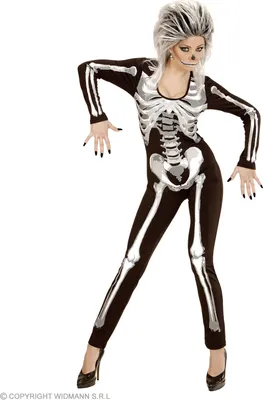 Produktbild von Skelett Girl Kostüm für Damen | Overall mit Skelettdruck - Schwarz Größe: M
