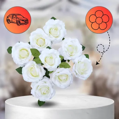 Image de Camerazar Lot de 9 roses roses crème avec ruban décoratif sur voiture de mariage artificiel