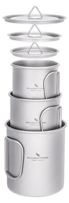Produktbild von Titan-Tasse mit Deckel, 3er Set, Grau, für Outdoor, Wandern, Camping
