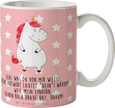 Produktbild von Mr. & Mrs. Panda Kaffeetasse Einhorn Wut - Rot Pastell - Geschenk, Tasse, Kaffeebecher, wütend, bedruckt, Unicorn, Teetasse, Büro, Einhörner, Keramiktasse, Becher