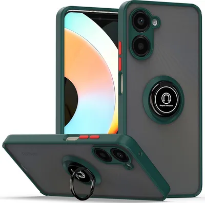 Produktbild von Realme 10 Pro 5G Hülle, Ring Halter Ständer Matte Transluzent TPU Rahmen Stoßfest Schutzhülle für Realme 10 Pro 5G dunkelgrün