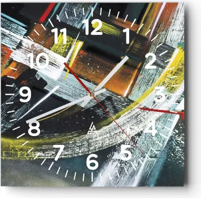 Produktbild von Wanduhr - Quadrat - Glasuhr - Abstraktion Graffiti Bunt - 40x40cm - Schleichendes Uhrwerk - Lautlos - zum Aufhängen bereit - Dekoration Modern - Wanddekoration aus Glas - C4AC40x40-4157