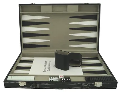Backgammon-Set im Aktenkoffer, Kunstleder, 48 x 38 cm, inkl. Würfelbecher