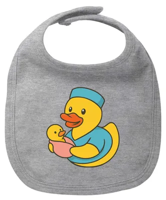 Produktbild von Huuraa Baby Lätzchen Quietscheente Hebamme Comic Gummiente Heather Grey Klettverschluss Baumwolle Latz Geschenkidee