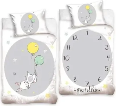 Produktbild von Baby-Bettwäsche „Häschen mit Ballons“ | 100x135 + 40x60 | 100 % Baumwolle | Reißverschluss