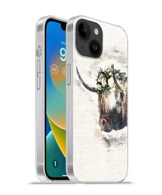 Produktbild von MuchoWow® Handyhülle Schutzhülle Hülle für Apple iPhone 14 - Softcase Schottischer Highlander - Rauch - Blumen Silikon Softcase Handy Hülle - Mobiltelefonhülle