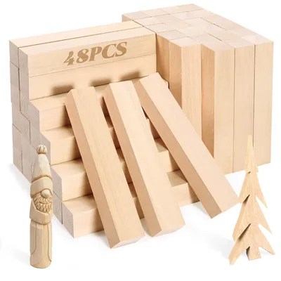 Productafbeelding van 48 Stuks Houten Snijblokken voor Carving, 15 x 1 x 1 cm