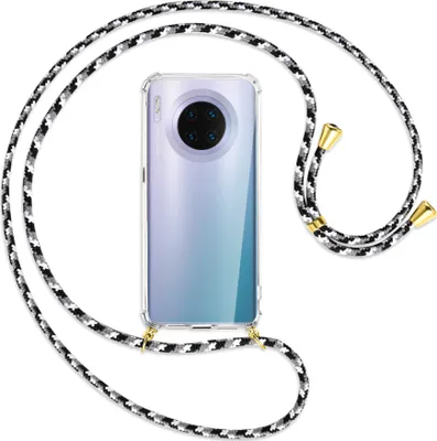 Produktbild von Handykette Backcover-Schutzhülle mit Band (Metall goldfarben) für Huawei Mate 30 Pro - schwarz/grau/weiß