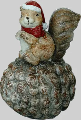 Produktbild von Eichhörnchen auf Zapfen Eichel Deko Tier Figur Weihnachts Skulptur Eichkatzerl