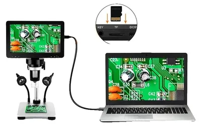 Produktbild von Digitalmikroskop, 50X-1200X Vergrößerung, 7 Zoll HD-Bildschirm, 1080P Videoqualität, manueller Fokusmodus, 8 LED-Lichtquelle