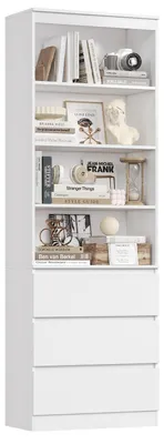 Immagine prodotto di Libreria con 3 cassetti, 4 ripiani, dimensioni 202x60x35 cm, colore bianco