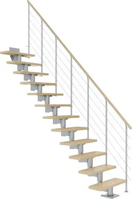 Produktbild von Pertura Mittelholmtreppe Chiron Ahorn Leimholz Perlgrau Gerade 75 cm 11 Stufen / 12 Steigungen Relinggeländer Grau (RAL