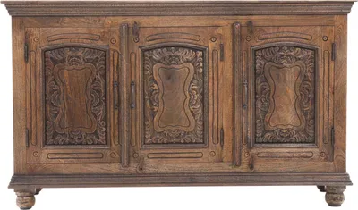 Immagine prodotto di Credenza vintage Marrakesh con ante in legno massiccio alta 150 cm come mobile da salotto | Cassettiera decorativa scandinava Somios marrone per riporre oggetti eleganti in sala da pranzo e camera da letto