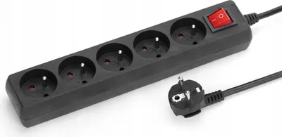 Image de Multiprise Montis, 1,5 mètre, 5 prises, noire, IP20, 16A, 230V