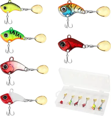 Produktbild von Angelköder Set 6 Stück, Jig Spinner, Spinnerbait, Bleiköpfe, Starker Angelhaken Für Hecht
