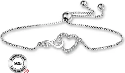 Produktbild von Felino® Silberarmband Armband Infinity Herz 925 Sterling Silber Damen Frauen Diamanten Unendlich Liebe Ewigkeit Geschenkset