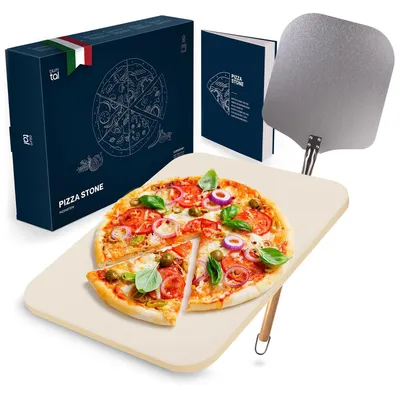 Pizzasteen-Set 38x30 cm, Cordierit, mit Pizzaschieber 85 cm
