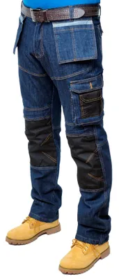 Produktbild von Herren Cargo Arbeitshose Workwear Jeans mit Multi-Taschen Blau 30WX30L