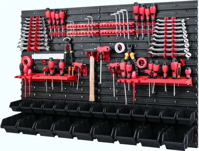 Produktbild von Werkzeugwand 1152 x 780 mm - Lagersystem SET Werkzeughaltern und 42 Stück Boxen